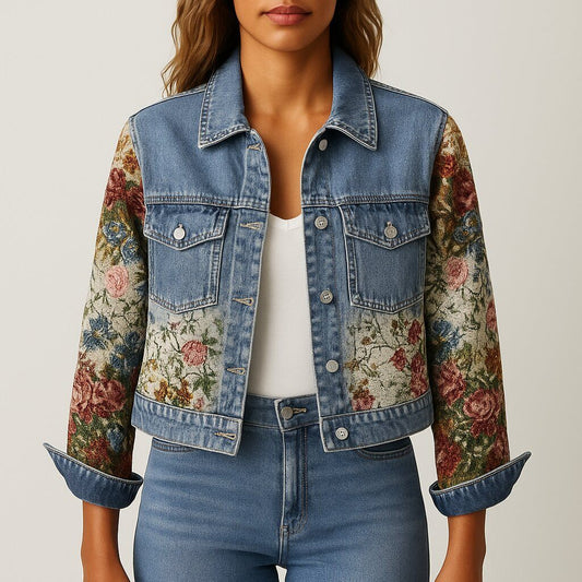 WW | Damen Blumen Denim Jacke