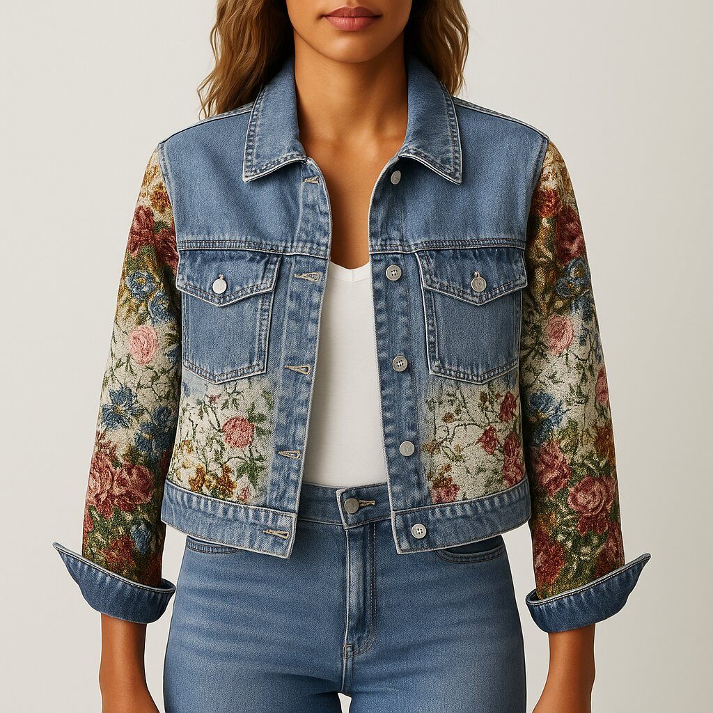 WW | Damen Blumen Denim Jacke