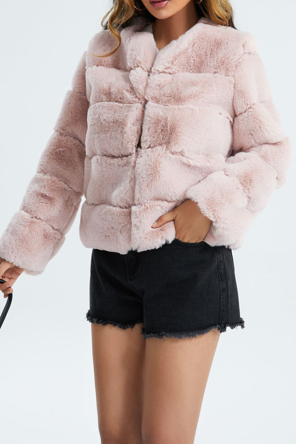 WW | Women's Short Faux Fur Jacket with Lapels and Soft Fabric