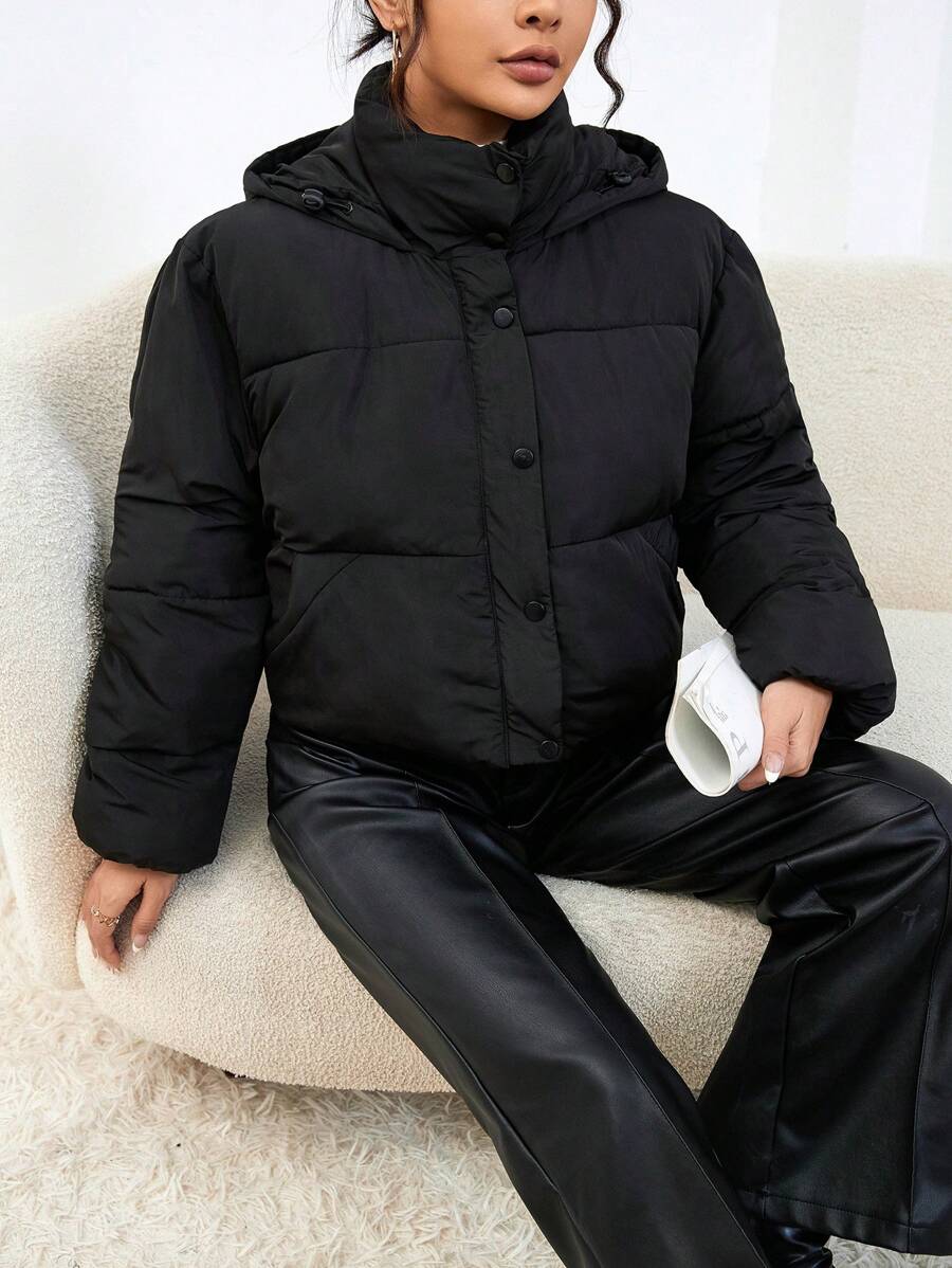 WW | Damen Kurze Kapuzen-Puffer-Winterjacke