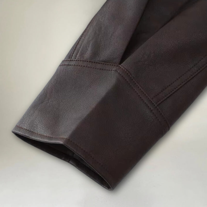 WW | Lederjacke Wickeldesign Taillengürtel Strukturierte Schultern Schnürdetails