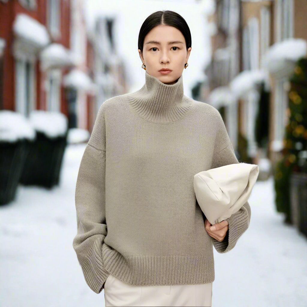 WW | High Neck Knitted Jumper Oversized Fit Rib Knit Soft Wool Blend