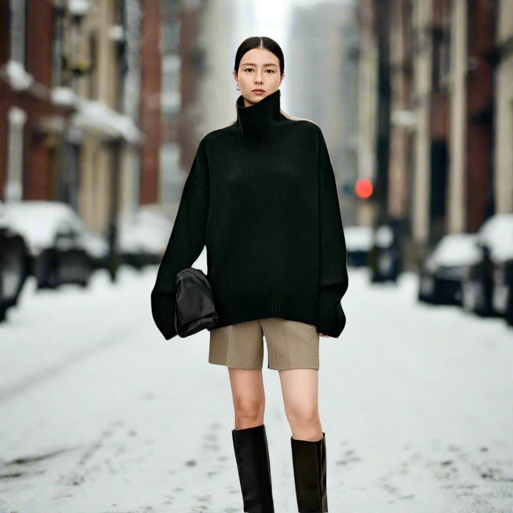 WW | High Neck Knitted Jumper Oversized Fit Rib Knit Soft Wool Blend
