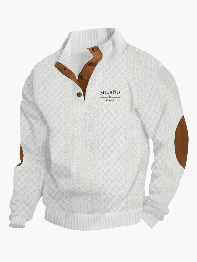 WW | Pullover Milano Italia Vintage Strickpullover mit Stehkragen und Ellbogen-Patches - Modischer Freizeitpullover
