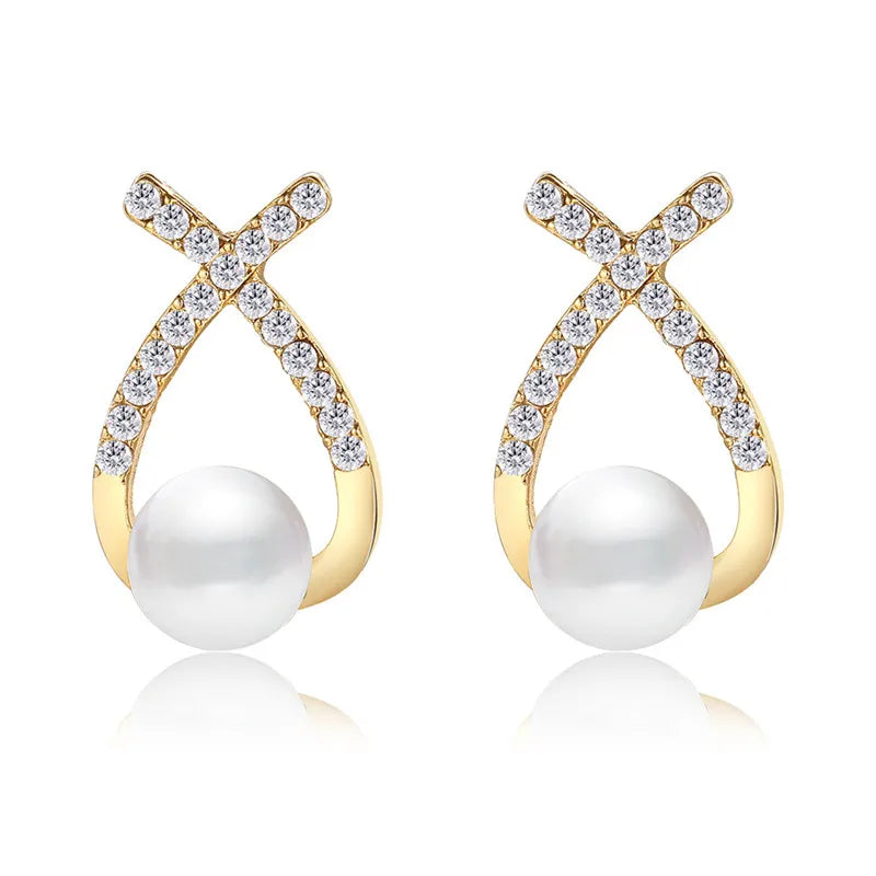 WW | Gold-Colored Pearl Stud Earrings