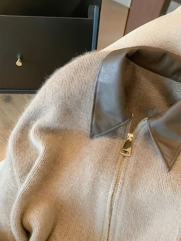 WW | Strickjacke mit Reißverschluss und elegantem Kragen - Modischer Cropped Cardigan für Alltag und Büro