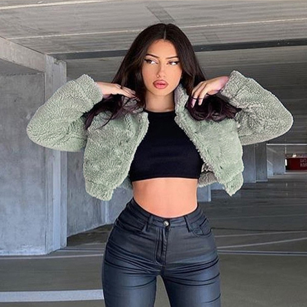 WW | Women's Short Green Plush Jacket