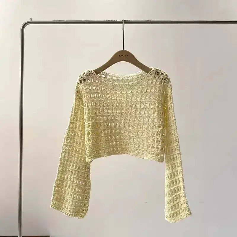 WW | Langes Gehäkeltes Strickoberteil für Frauen
