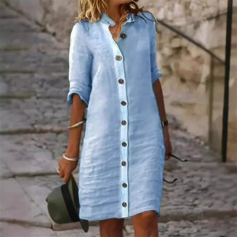 WW | Stilvolles Leinenkleid mit Knopfleiste