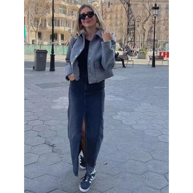WW | Cropped Aviator Bomberjacke mit Knopfleiste und Taschen