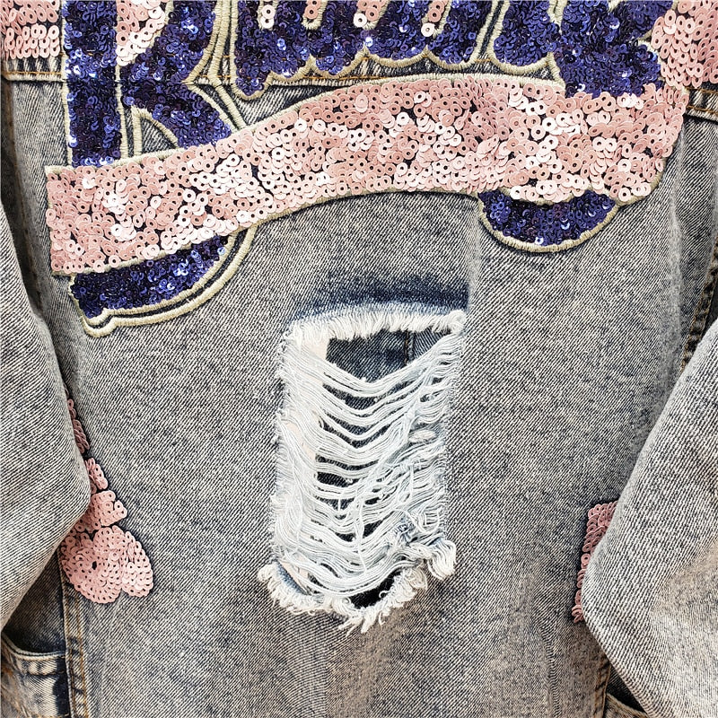WW | Oversized Sequin Denim Jacket for Women