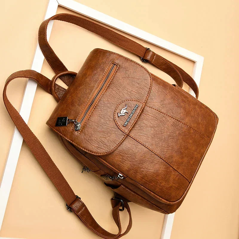 WW | Large Leather Anti-Theft Backpack for Women