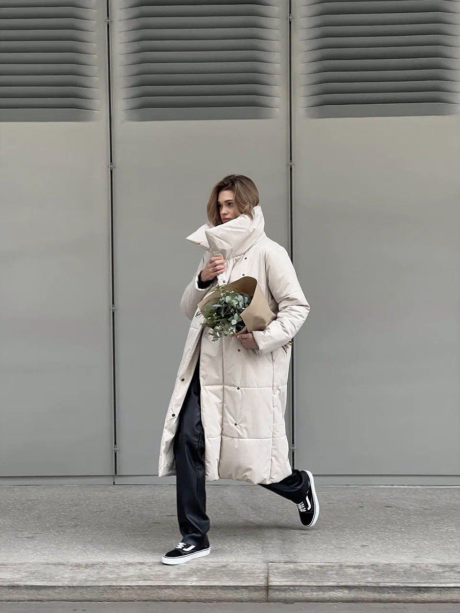WW | Langer Wintermantel mit breitem elegantem Kragen