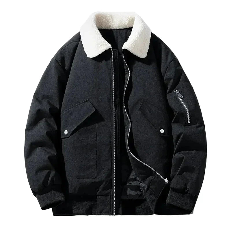 WW | Winter Bomber Jacket with Fashionable Lambskin Collar - Casual Style for Cold Days