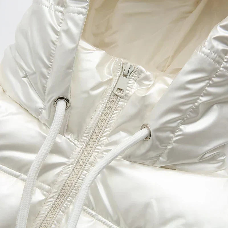 WW | Metallic Women's Winter Jacket with High Collar and Hood