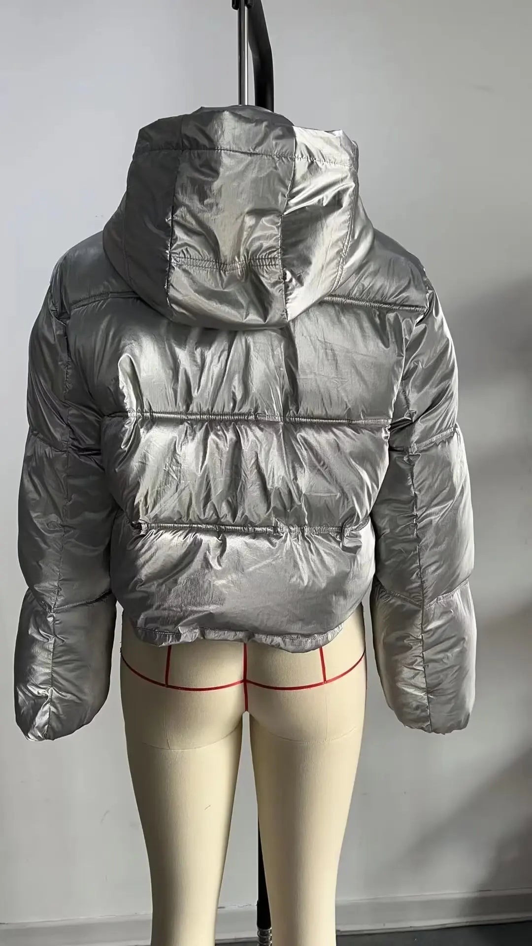 WW | Kurz geschnittene metallische gesteppte Winterjacke mit hohem Kragen