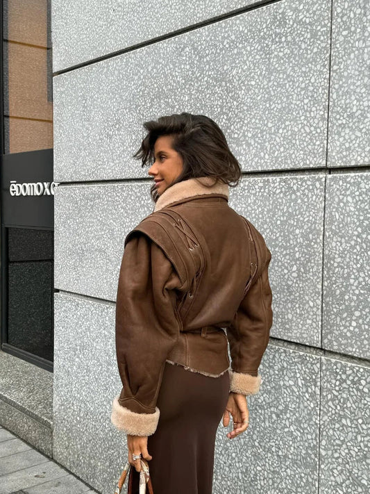WW | Damen Pelzgefütterte Lederjacke