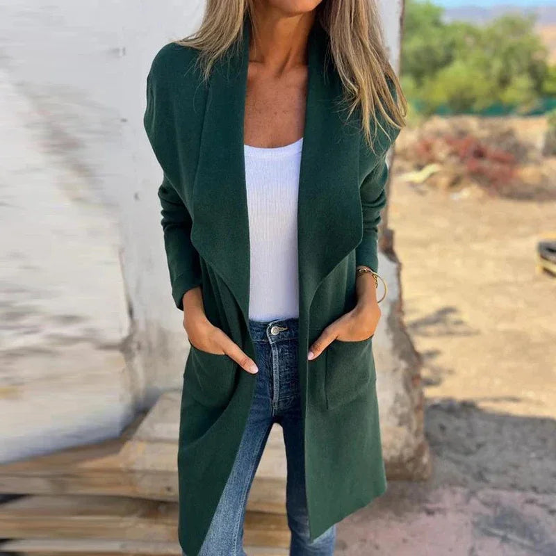 WW | Einfarbiger Mid-Length Cardigan Mantel