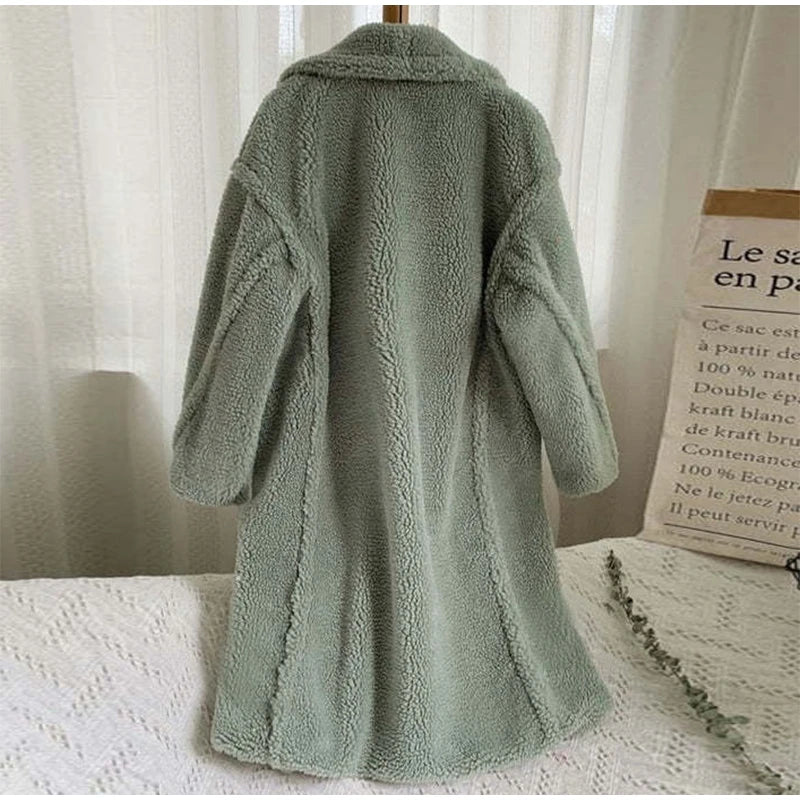WW | Long Teddy Coat Plus Size Fit Soft Texture Large Lapel Collar