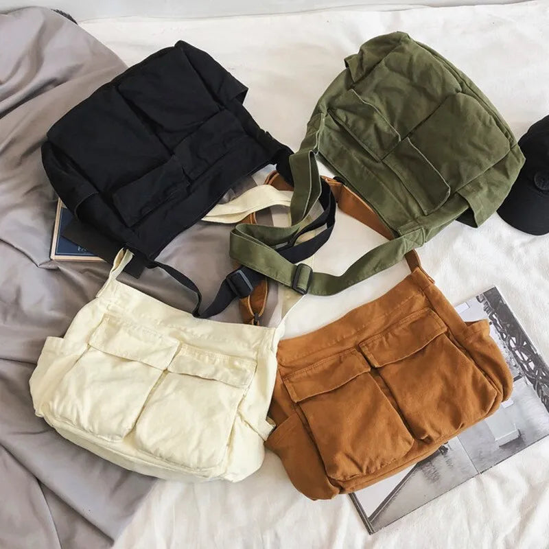 WW | Frauen Vintage Handtasche Canvas Teenager Schulter Tote Taschen Lieferdienst Tasche Damen Lässige Handtasche Crossbody Geldbörse