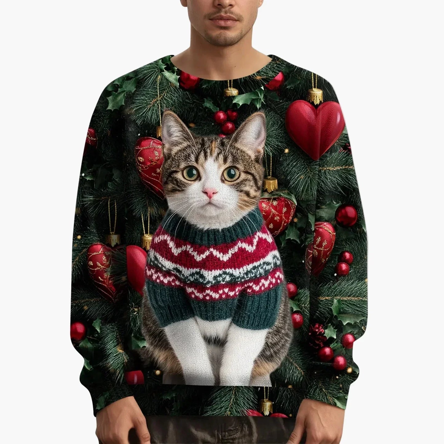 WW | Weihnachtspullover mit Katzenmotiv und festlichem Design - Lustiger Weihnachts-Sweater für Weihnachten und Winter