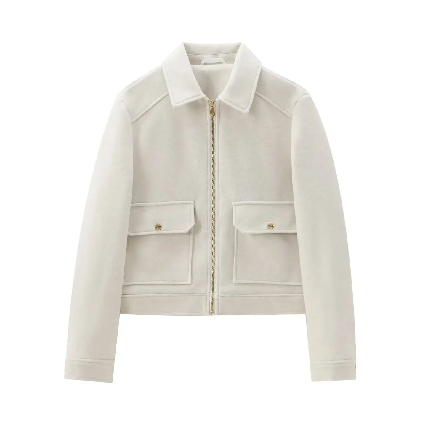 WW | Bomber Jacket with Short Lapel, Zipper and Flap Pockets