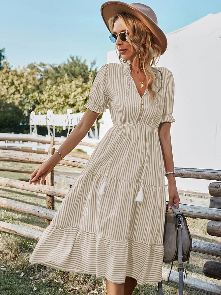 Maya | Striped V-neck Tasselled Dress