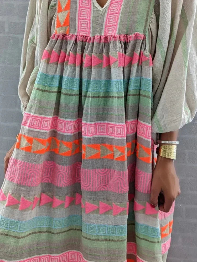 Cassandra | Boho Print V-Neck Dress