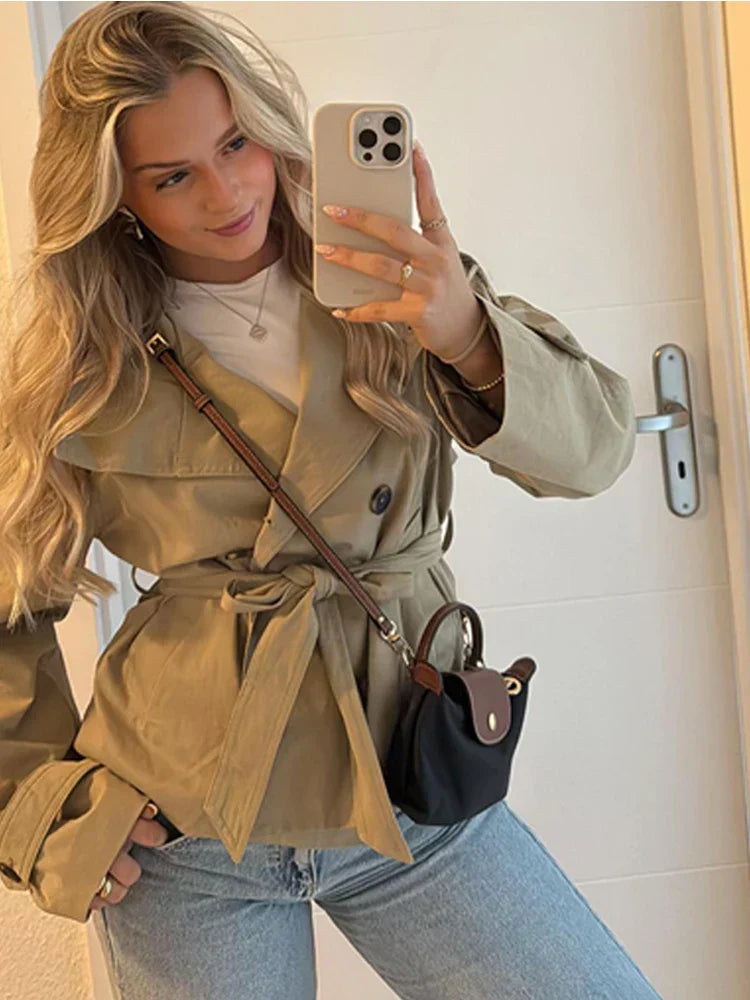 WW | Trenchcoat Damen Trenchcoat mit Einer Reihe Von Knöpfen und Gürtel