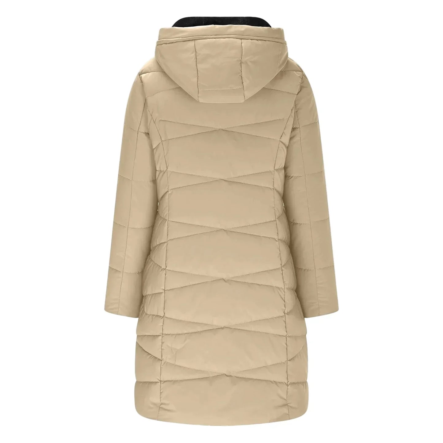 WW | Winter Steppmantel Lang - Winddichte Kapuzenjacke mit Reißverschluss, Modisch & Elegant