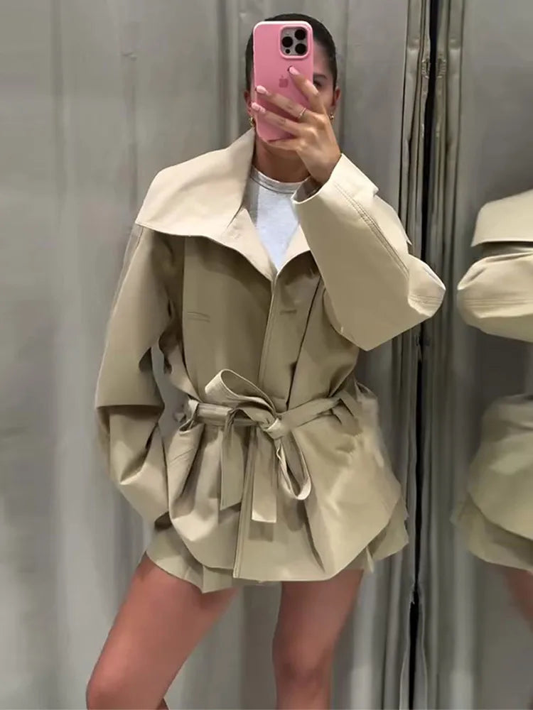 WW | Trenchcoat Damen Trenchcoat mit Einer Reihe Von Knöpfen und Gürtel