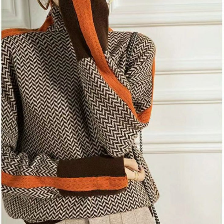 W&W Geometric Knit Turtleneck Sweater