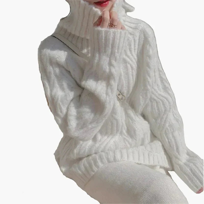 WW | Korean Style Loose Fit Turtleneck Knitted Sweater - Fashionable Autumn and Winter Pullover