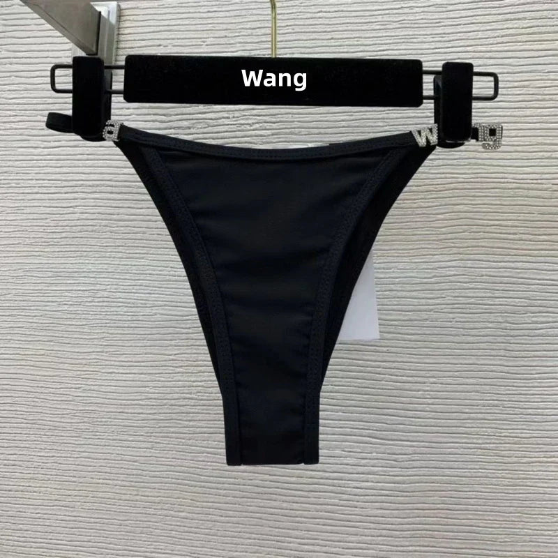 WW | New Rhinestone Letter Wang Beach Bikini Luxury Brand Designer Y2K Fashion Sexy Women Beach Bikini Duo Set