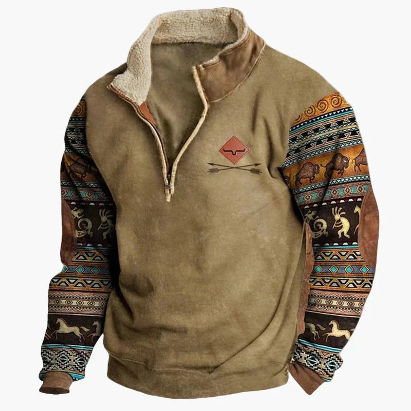 WW | Vintage Western Half-Zip Pullover mit Ethno-Muster für Outdoor und Freizeit