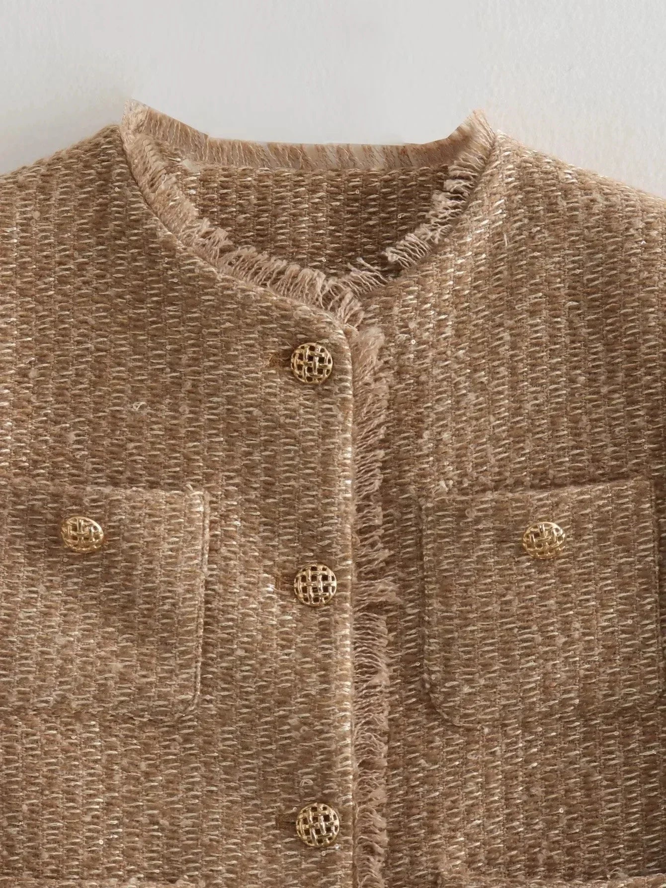 WW | Cropped Tweed Jacke mit Langen Ärmeln und Elegantem Kurzen Mantelstil