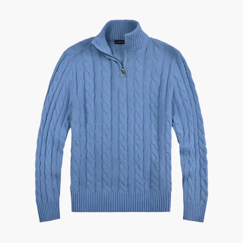 WW | Pullover mit Zopfmuster und halbem Reißverschluss - Eleganter Freizeit-Strickpullover