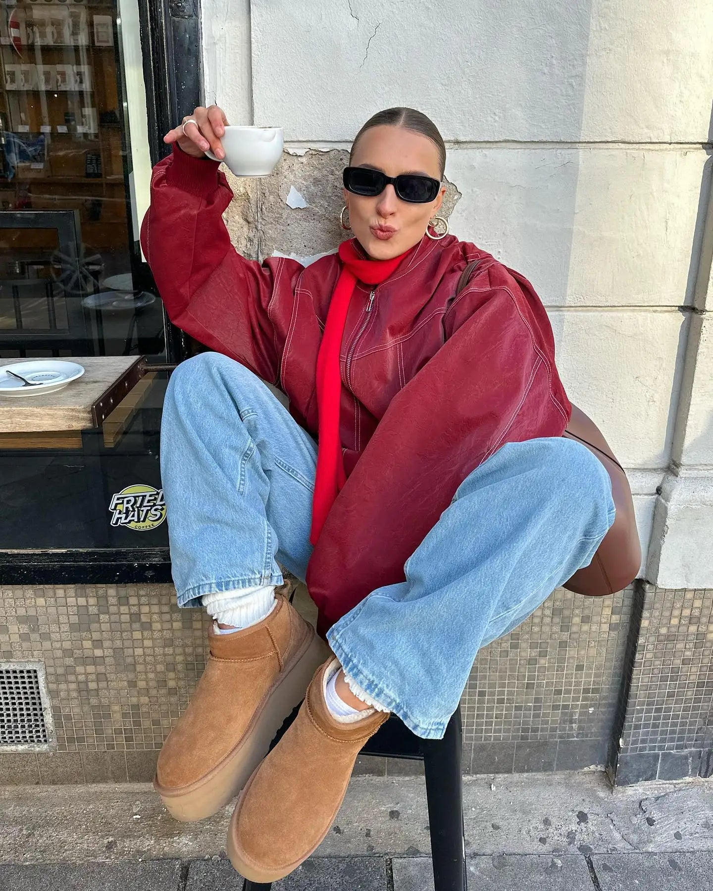 WW | Oversized Jacket with Red Contrast Stitching
