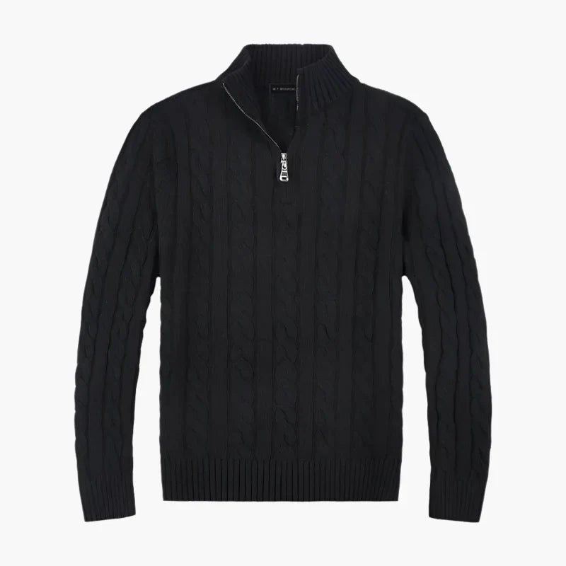 WW | Pullover mit Zopfmuster und halbem Reißverschluss - Eleganter Freizeit-Strickpullover