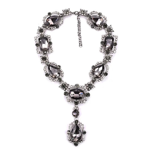 WW | Statement Rhinestone Jewelry Large Gemstone Crystal Victorian Jewelry Green Emerald Bib Necklace for Women