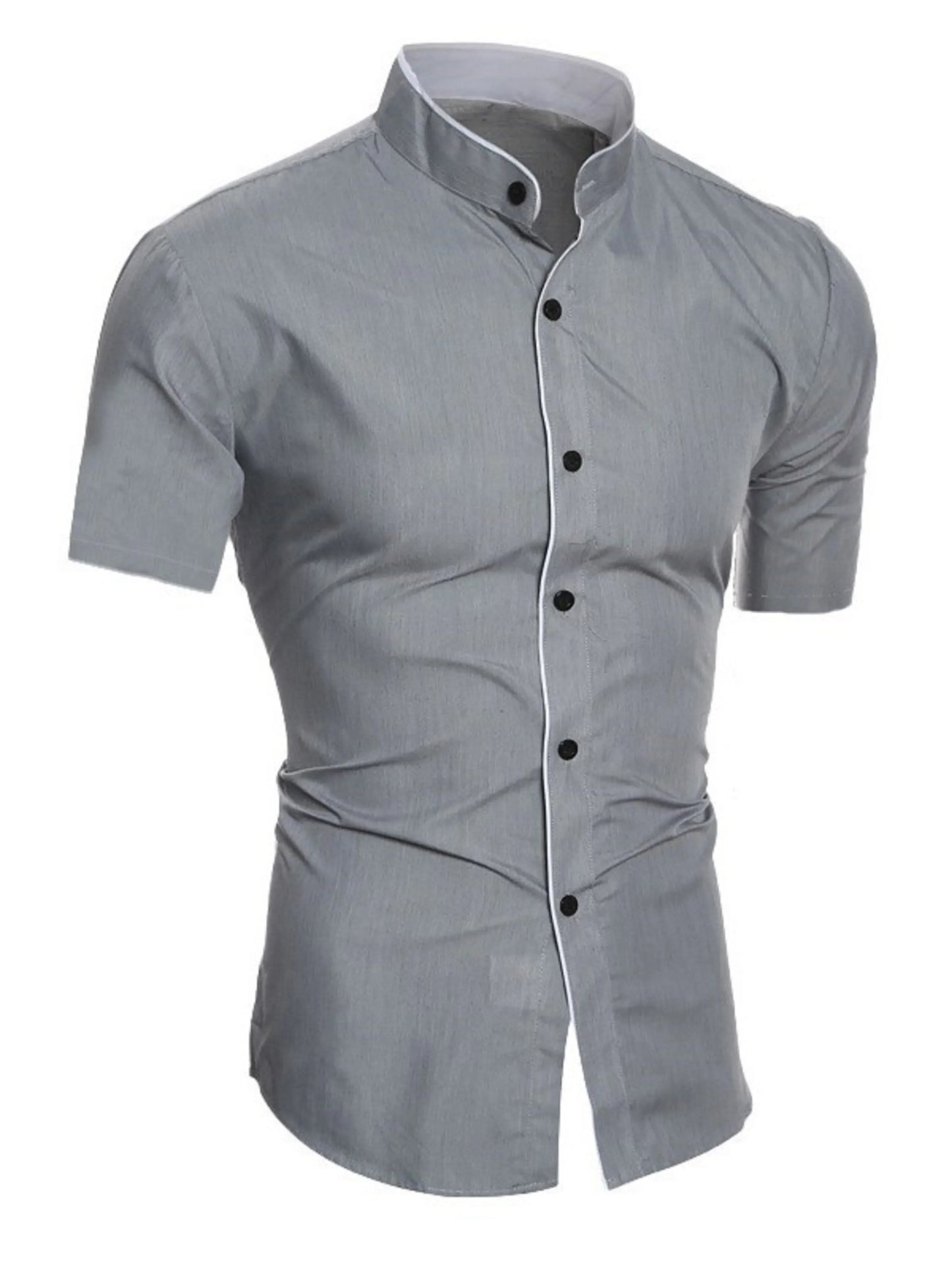 WW | Herren Slim Fit Stehkragenhemd Kurzarm