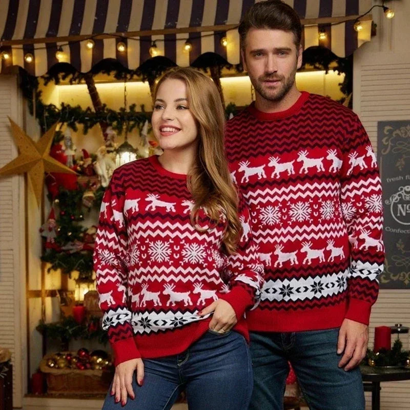 WW - Hässlicher Weihnachtspulli - Klassisches Rentier- und Schneeflockenmuster für die ganze Familie