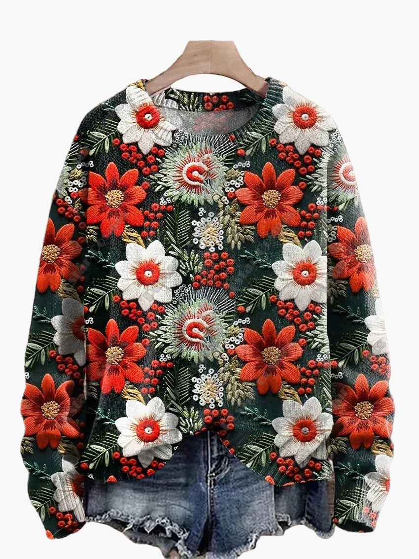 WW | Christmas sweater with festive 3D embroidery - Ideal for holidays, parties & winter