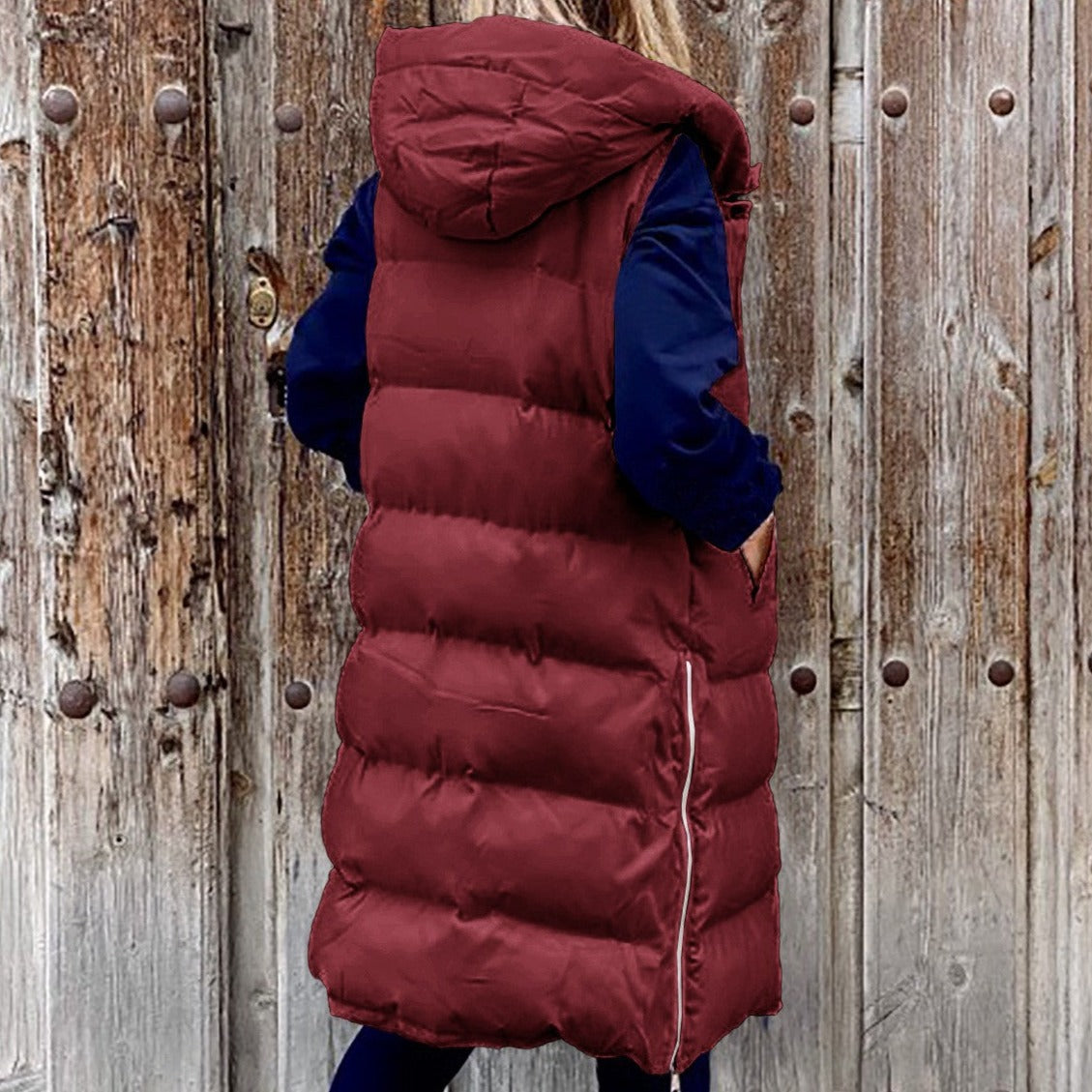 WW | Kapuze Lange Weste Lässig Mode Einreihig Jacke
