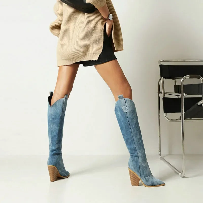 WW | Knee-length Denim Boots