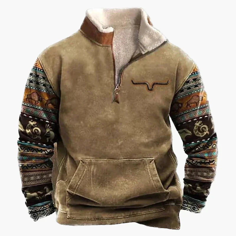 WW | Vintage Western Half-Zip Pullover mit Ethno-Muster für Outdoor und Freizeit