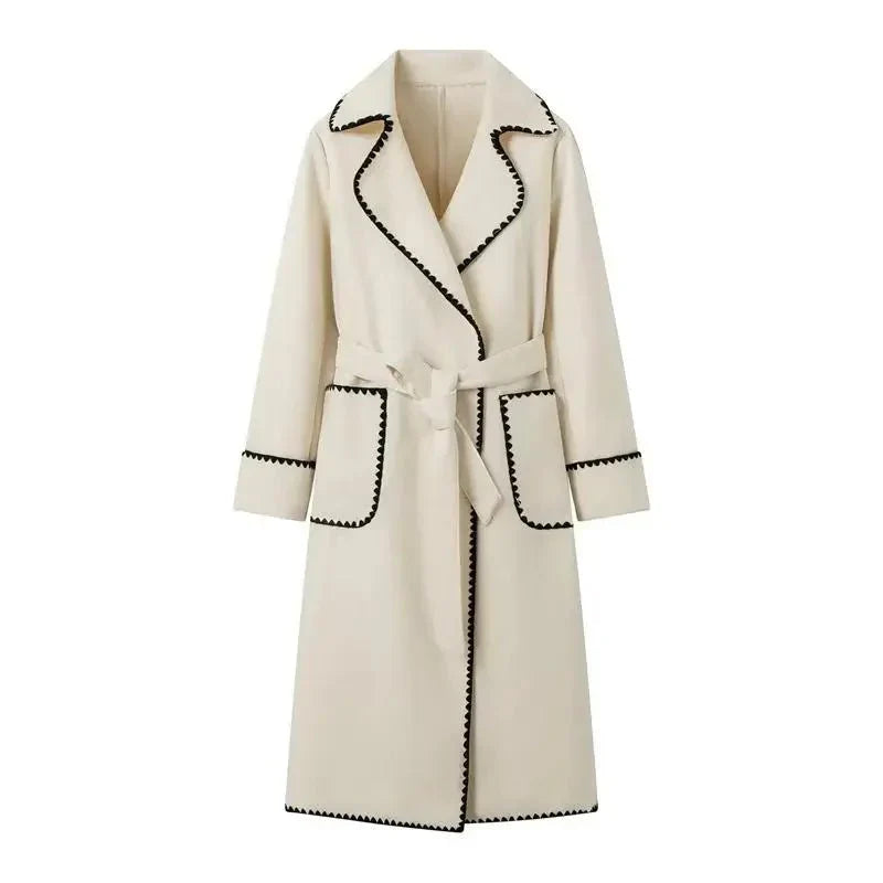 WW | Longline Mantel - Kontrastierende Besatz - Gürtellinie - Casual bis Formal