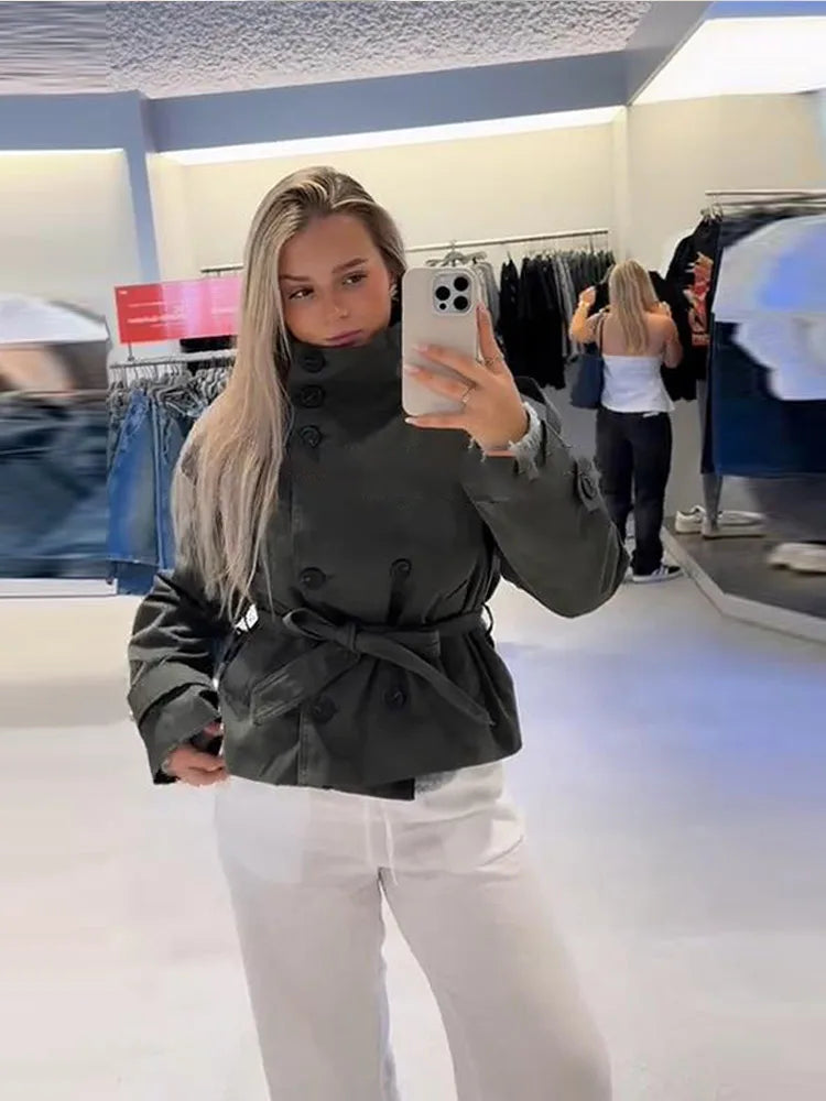 WW | Trenchcoat Damen Trenchcoat mit Einer Reihe Von Knöpfen und Gürtel