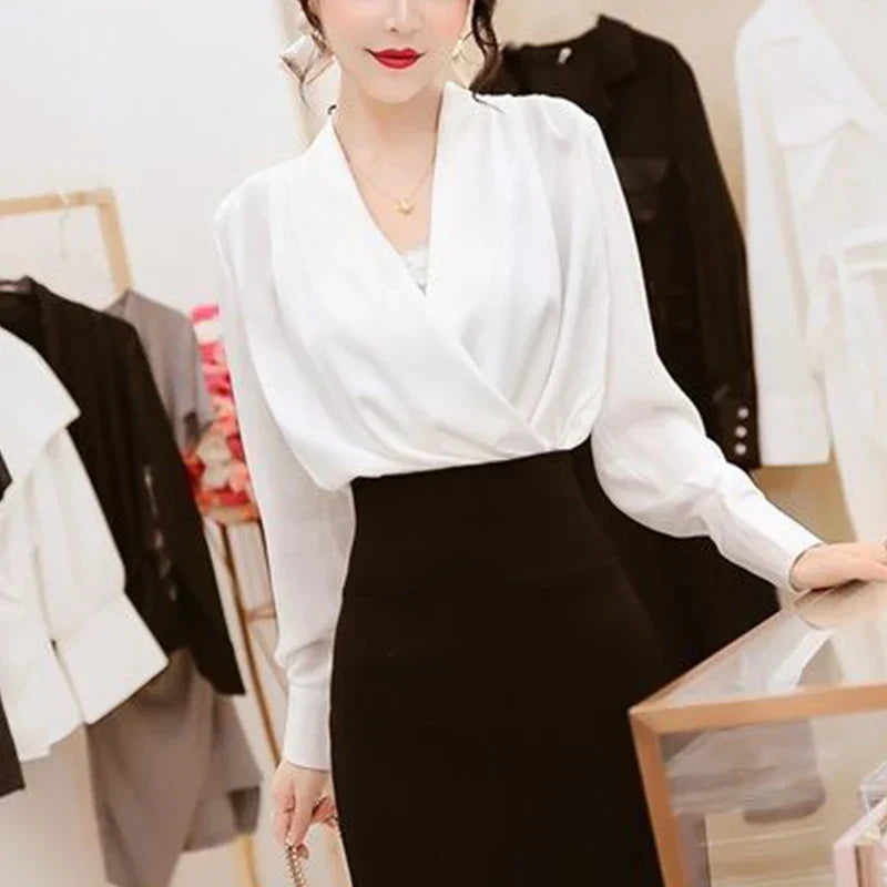WW | Elegant Satin Blouse With V-Neck For Office & Evening