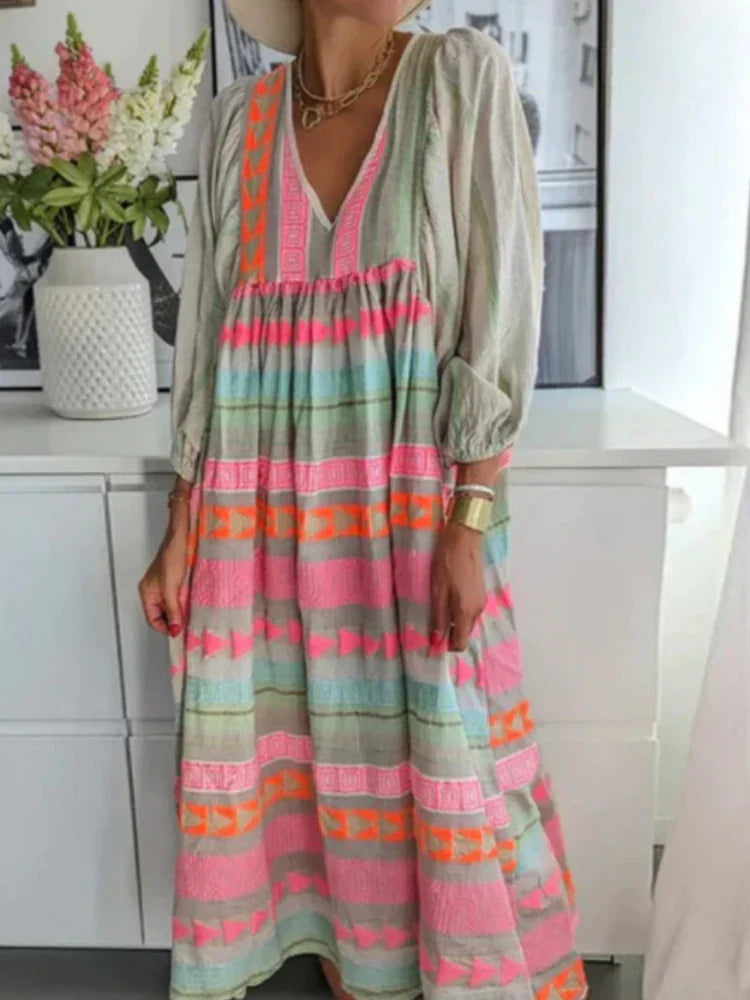 Cassandra | Boho Print V-Neck Dress